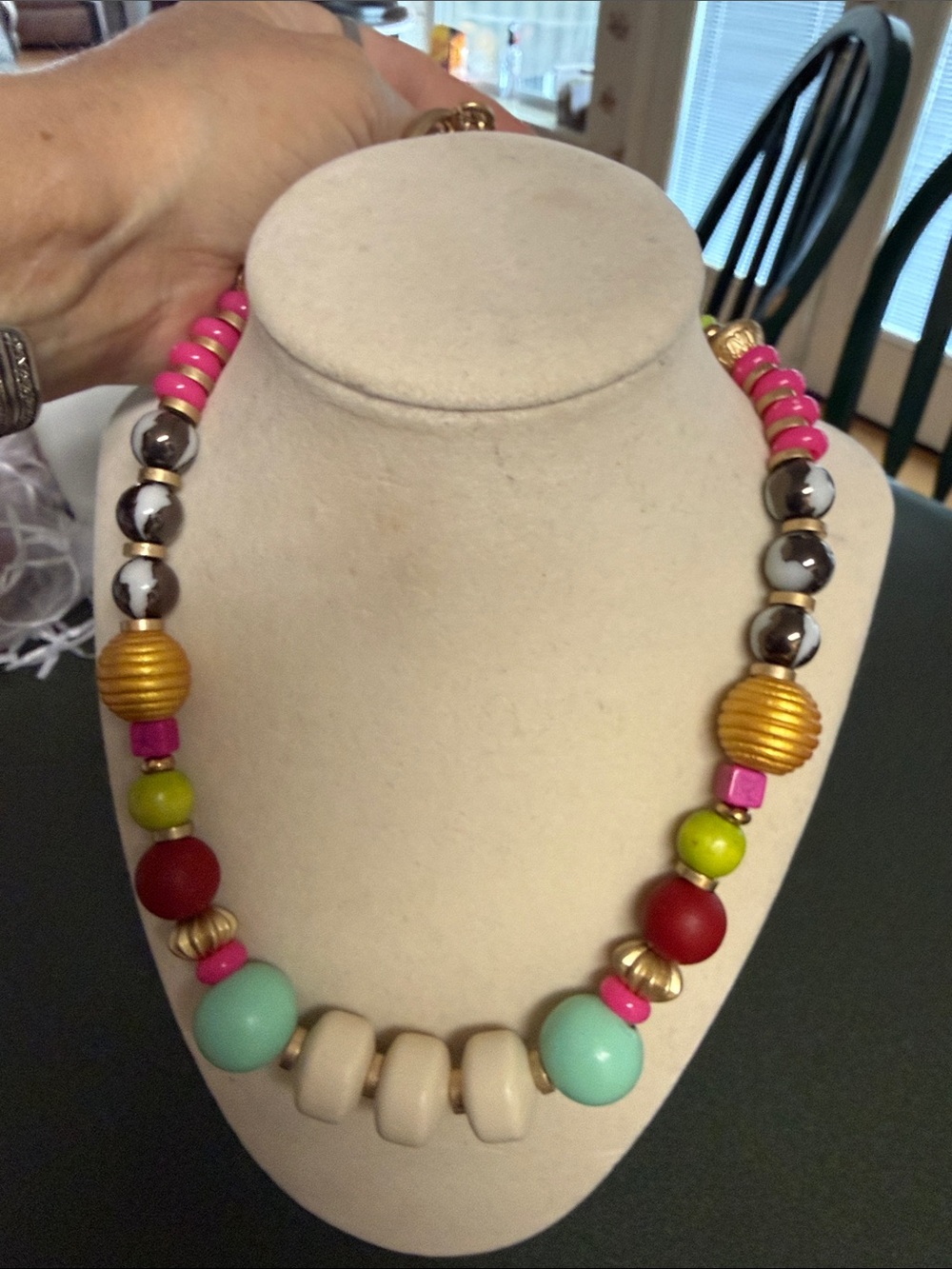 Bold Multicolor Beaded Statement Necklace - Pink, Mint & Gold